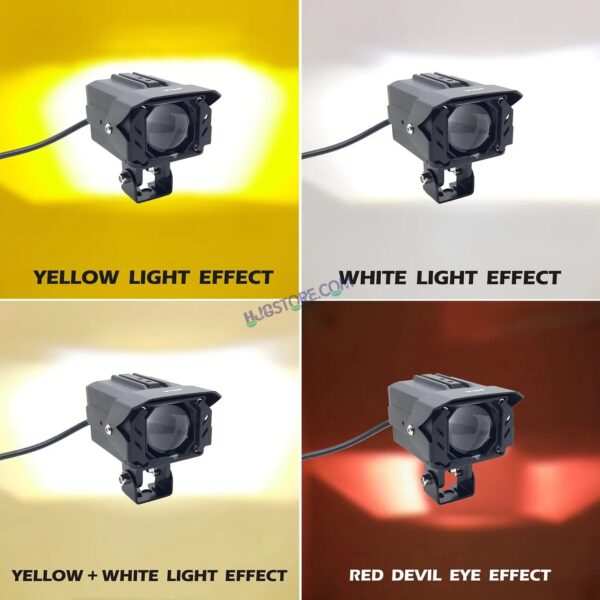 HJG Red Devil Projector Original 200W Projector Lens Fog LED Laser Projector HJG Fog Light with Red Devil Lens 200W Red/White (Low and High Beam) MEGA DRIVE Fog Light For Bike/Car/Thar/Jeep/SUV/Universal ( Cool White with Red Devil DRL ) - Pack of 2 - Image 2