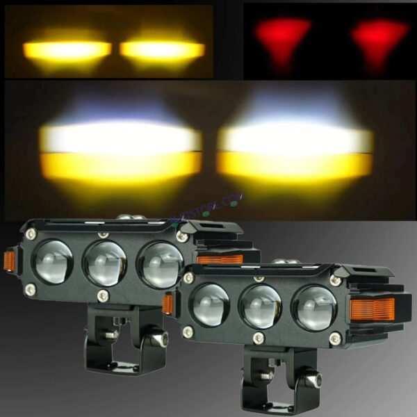 HJG Hazard 3 Lens Foglight with Wiring Kit Combo Triple 3 Lens 120W with Hazard DRL Foglight Ultra Wide Dual Intensity LED Fog Lights White/Yellow (2*60W = 120W Total) Universal For All Cars & Bikes LIU HJG Hazard S61 3 Lens Projector Fog with Wiring Kit - Image 7