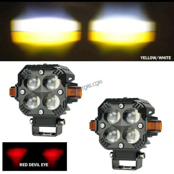 HJG Hazard 4x4 Lens Foglight with Wiring Kit Combo Quad 4x4 Lens 120W with Hazard DRL Foglight Ultra Wide Dual Intensity LED Fog Lights White/Yellow (2*60W = 120W Total) Universal For All Cars & Bikes LIU HJG Hazard S65 4x4 Lens Projector Fog with Wiring - Image 8