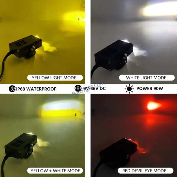 HJG Waymaker Fog Light Dual Colour Fog Light Mini Drive Yellow White & Red Devil Eye Slim Drive Light Version 4 With Red Devil Eye And Wiring With Canbus Universal For All Cars and Motorcycles (2Pcs) HJG - Image 2