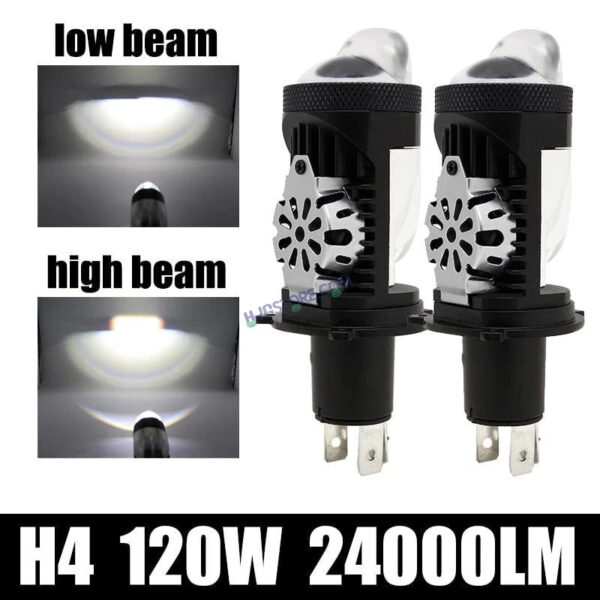 HJG RTD Lens H4 New Model RTD Lens Dual Projector Lens H4 LED Bulb 75W HJG Projector Light H4 LED Mini Projector Lens with Fan Bulb 12000LM Conversion Kit Hi/Lo Beam Headlight 12V/24V for Motorcycle/Car, Set of 1, Red Devil DRL/White Hi/Lo 75W - Image 3