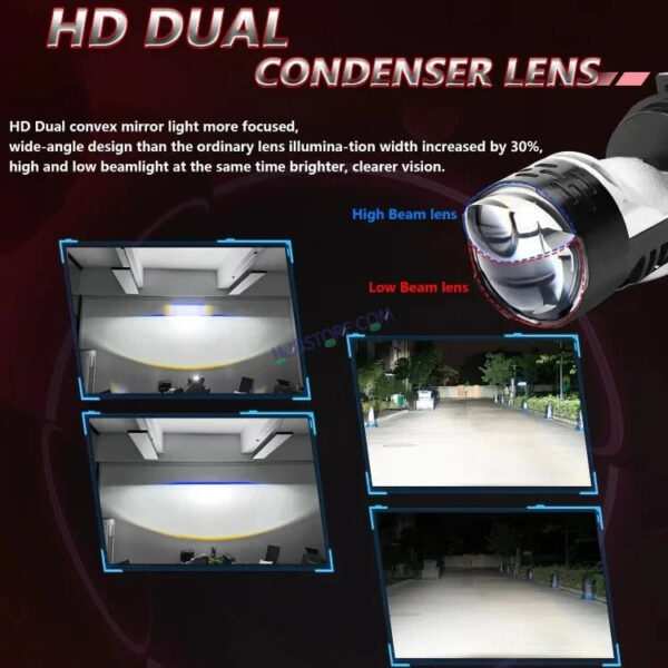 HJG Dual Y6 Condenser RTD Lens Dual Projector Lens H4 LED Bulb 50W HJG Y6 Projector Light Lamp H4 LED Mini Projector Lens with Fan for Bike Bulb 7000LM Conversion Kit Hi/Lo Beam Headlight 12V/24V for Motorcycle, Set of 1, White Hi/Lo - Image 12