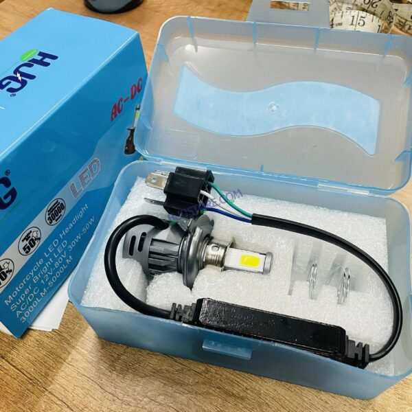 HJG M3 Mini ORIGINAL LED Headlight Bulb H4 50W For All Motorcycles (Low and High Beam Bulbs (White) AC/DC 50Watt 3 Side Chip) - Type H4 - Image 3