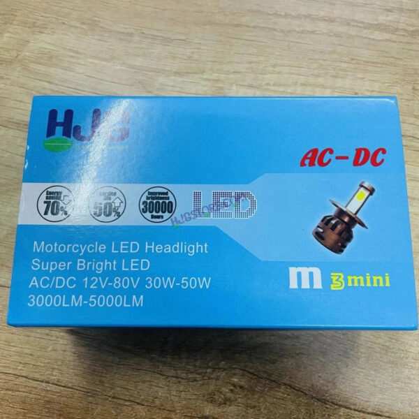 HJG M3 Mini ORIGINAL LED Headlight Bulb H4 50W For All Motorcycles (Low and High Beam Bulbs (White) AC/DC 50Watt 3 Side Chip) - Type H4 - Image 5