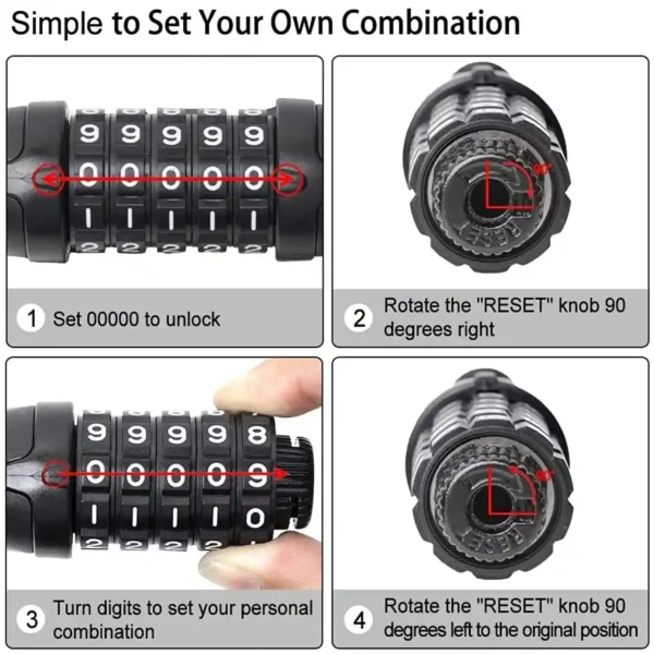 Cable Lock 4 Digit Combination Resettable Password Change Number Spiral Lock for Cycle Bike Helmet Bicycle - Image 2