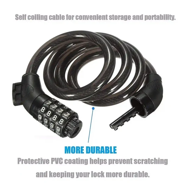 Cable Lock 4 Digit Combination Resettable Password Change Number Spiral Lock for Cycle Bike Helmet Bicycle - Image 3