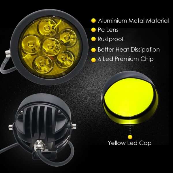LIU HJG 120W Round 6 LED Fog Lights with Yellow Cap and Wiring Kit Universal for Car & Bike (Pack of 2) - Image 3