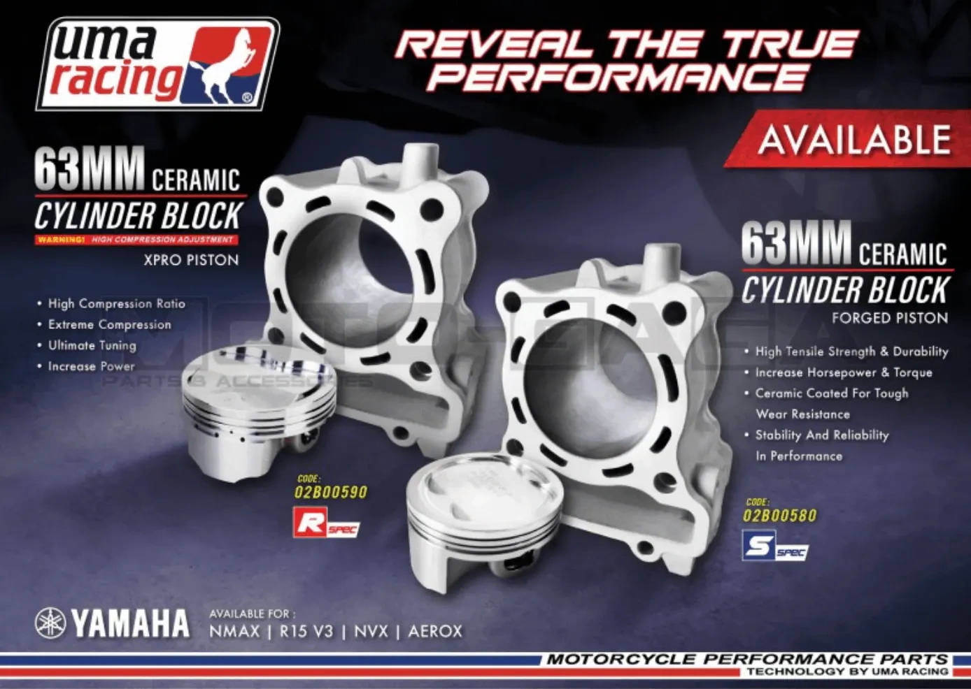 UMA RACING CYLINDER BLOCK KIT 63MM FORGED PISTON AEROX R15V3 R15V4 MT15 02B00580 3 UMA RACING CYLINDER BLOCK KIT 63MM FORGED PISTON AEROX R15V3 R15V4 MT15 02B00580 - Image 3