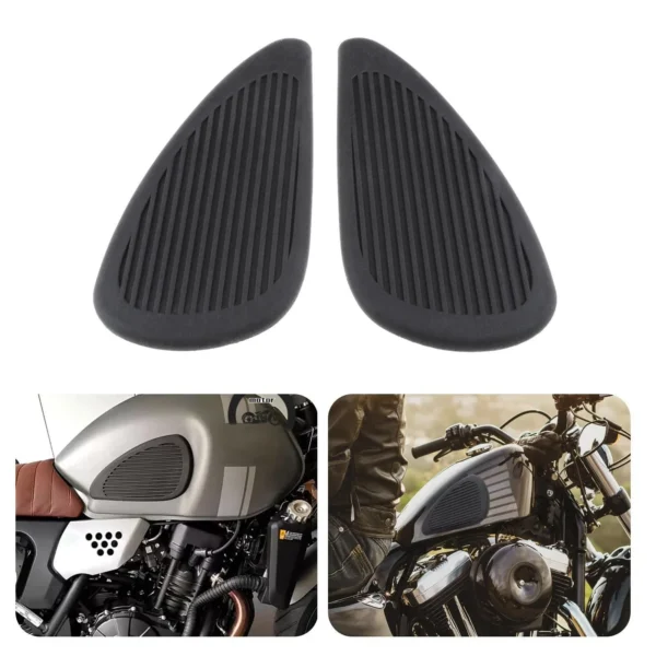 2 Pieces Black Rubber Motorbike Fuel Tank Traction Pads Knee - Image 2