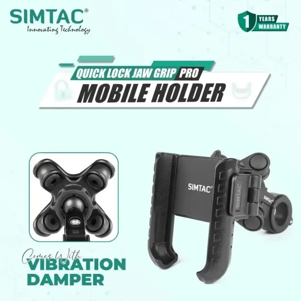 SIMTAC QUICK LOCK JAW GRIP MOBILE HOLDER WITH VIBRATION DAMPER JQL1-PRO 1 SIMTAC QUICK LOCK JAW GRIP MOBILE HOLDER WITH VIBRATION DAMPER JQL1-PRO