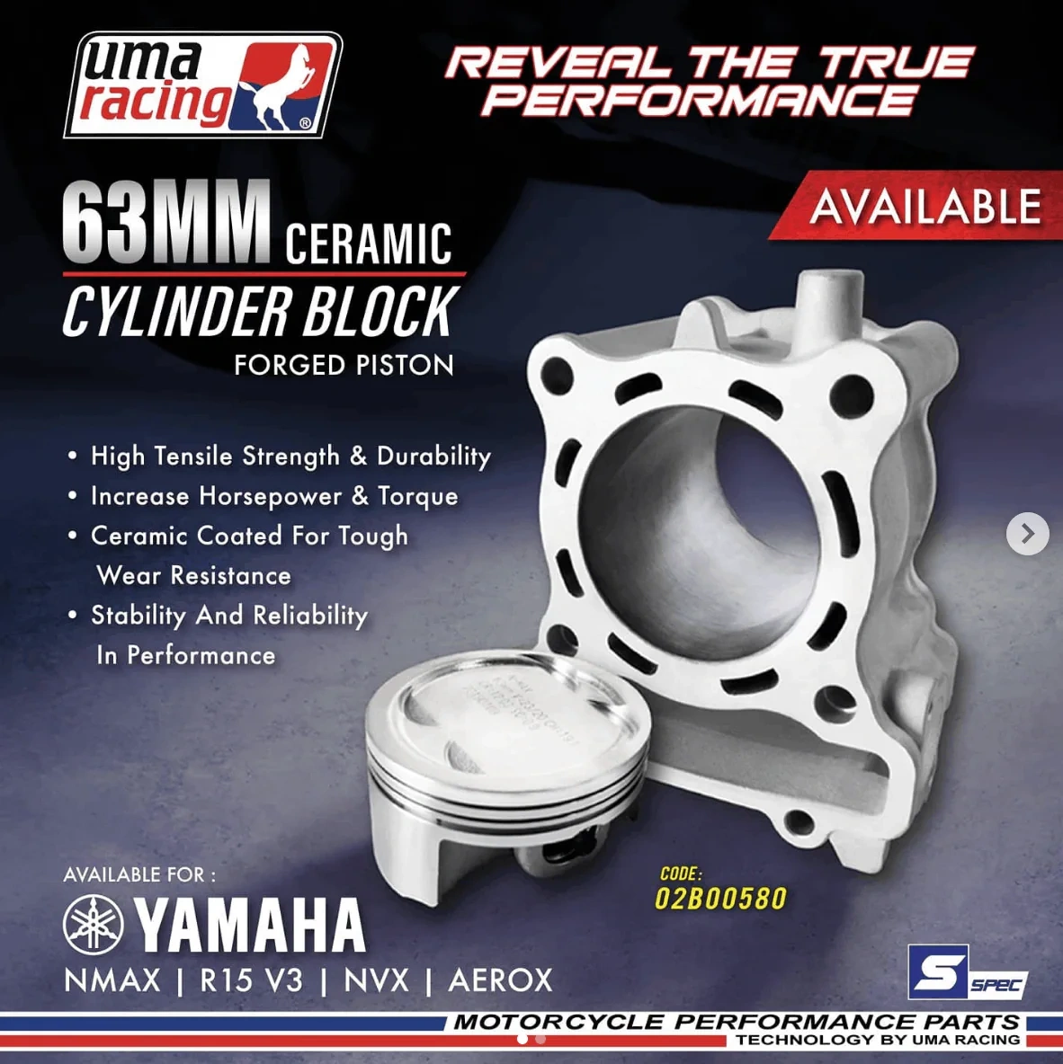 UMA RACING CYLINDER BLOCK KIT 63MM FORGED PISTON AEROX R15V3 R15V4 MT15 02B00580 1 UMA RACING CYLINDER BLOCK KIT 63MM FORGED PISTON AEROX R15V3 R15V4 MT15 02B00580