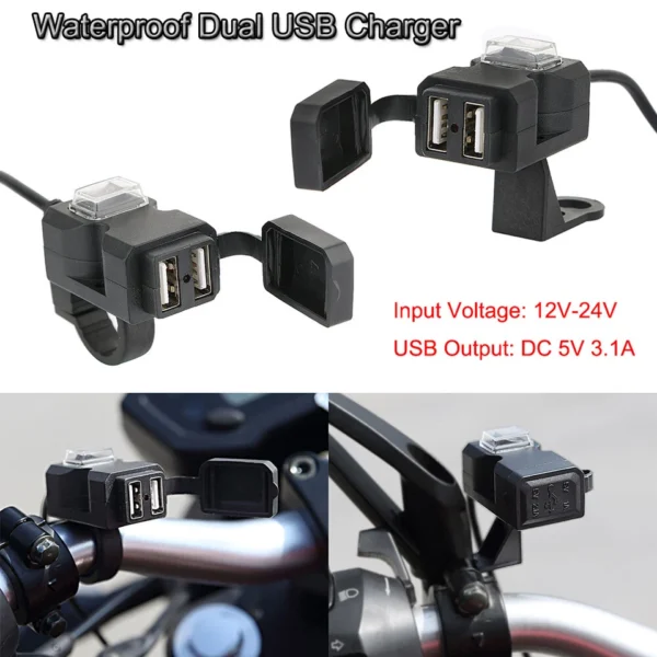 Motorcycle USB Charger Waterproof USB Cable Adapter w/ Switch & Mounts For Phone - Image 4