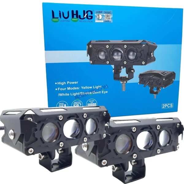 HJG New S75 Triple Projector Lens 180W Foglight Triple LED Projector Fog Lens 180W with Red DRL Foglight Ultra Wide Dual Intensity LED Fog Lights White/Yellow/Red DRL Projector (180W) Universal For All Cars & Bikes LIU HJG S75 Triple Projector Lens