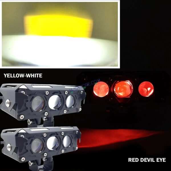 HJG New S75 Triple Projector Lens 180W Foglight Triple LED Projector Fog Lens 180W with Red DRL Foglight Ultra Wide Dual Intensity LED Fog Lights White/Yellow/Red DRL Projector (180W) Universal For All Cars & Bikes LIU HJG S75 Triple Projector Lens - Image 2
